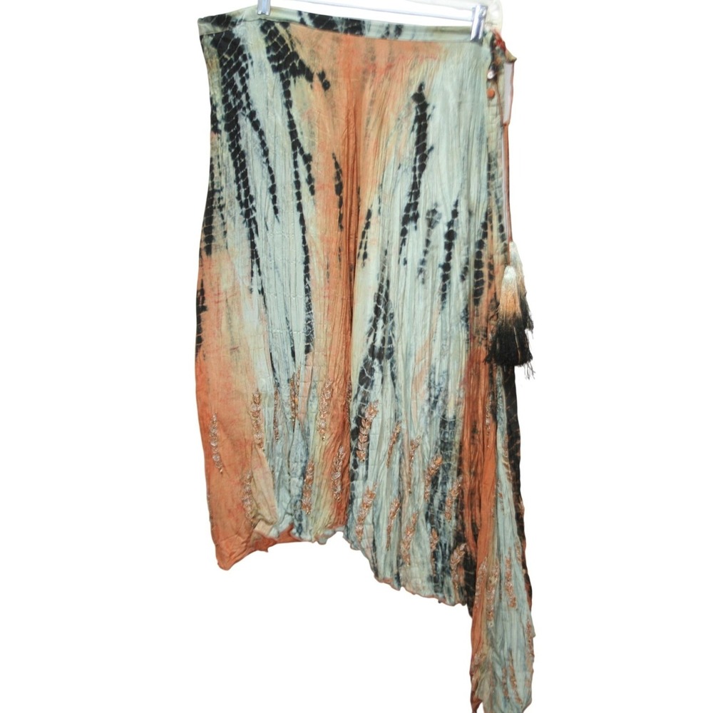 Azmina 100% Silk Hi-Lo Skirt Tassel Tie Womens OS Boho Festival Artsy Hippie‎